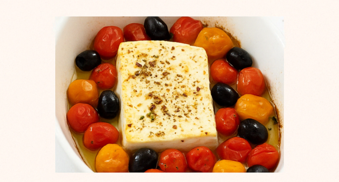 Ofen Feta mit Tomaten und Oliven