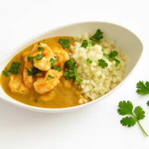 Currygarnelen mit Blumenkohlreis