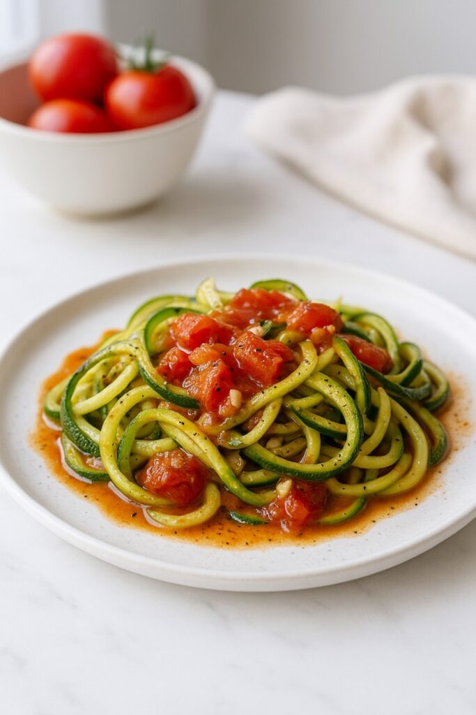 Zucchini Nudeln mit Tomatendressing